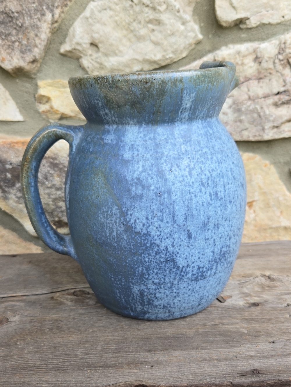 Seagrove Pottery Blue Pitcher Studio Art MCM Vintage Folk Art Cottage Farmhouse